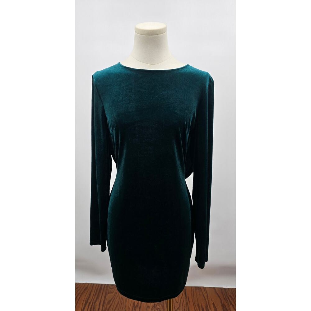 Privy Velvet Bodycon Dress Large‎ Dark Emerald Open Back Cowl Mini Holiday Party